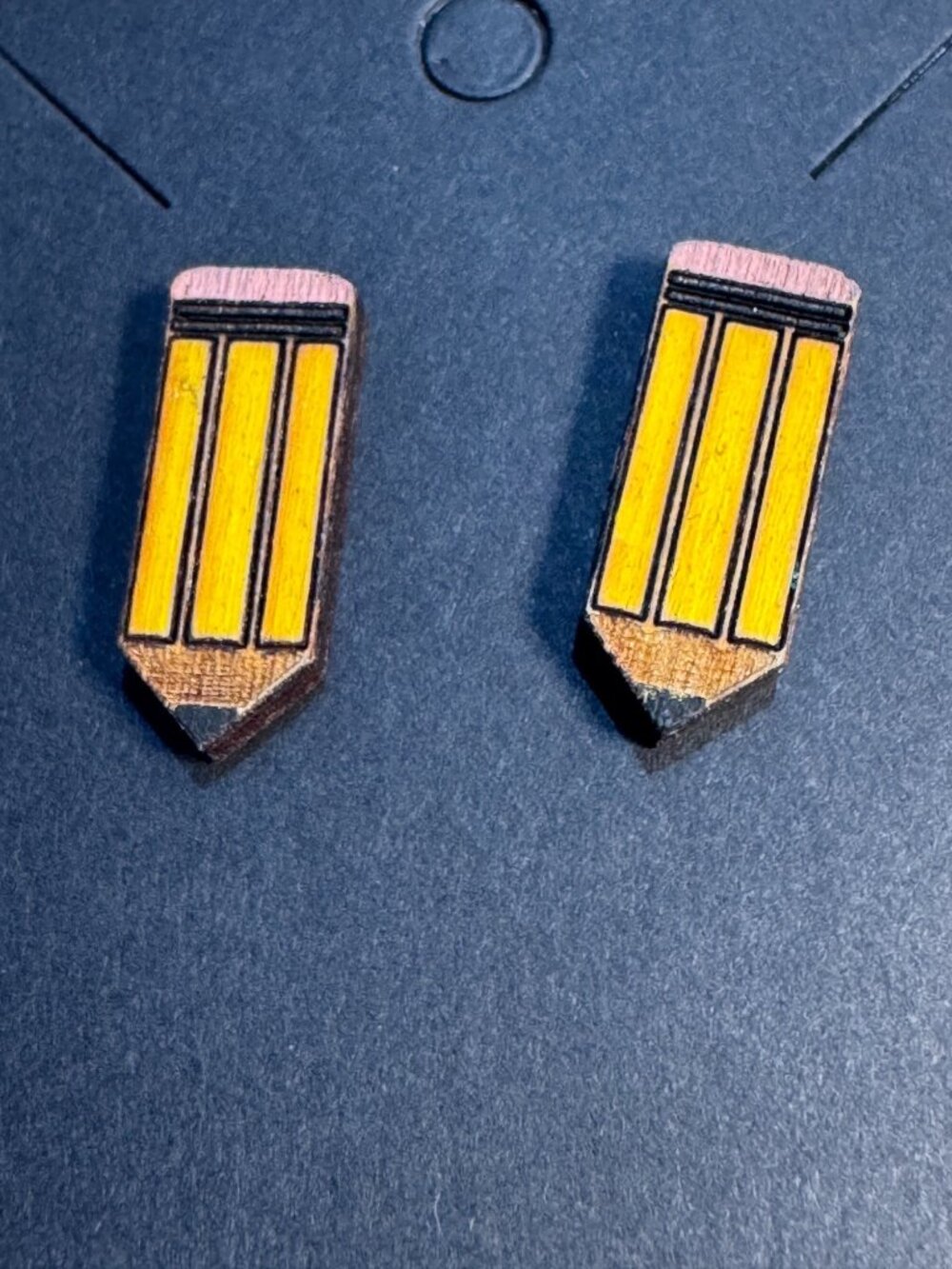 Wooden Pencil Stud Earrings Cute School Teacher Jewelry Lightweight